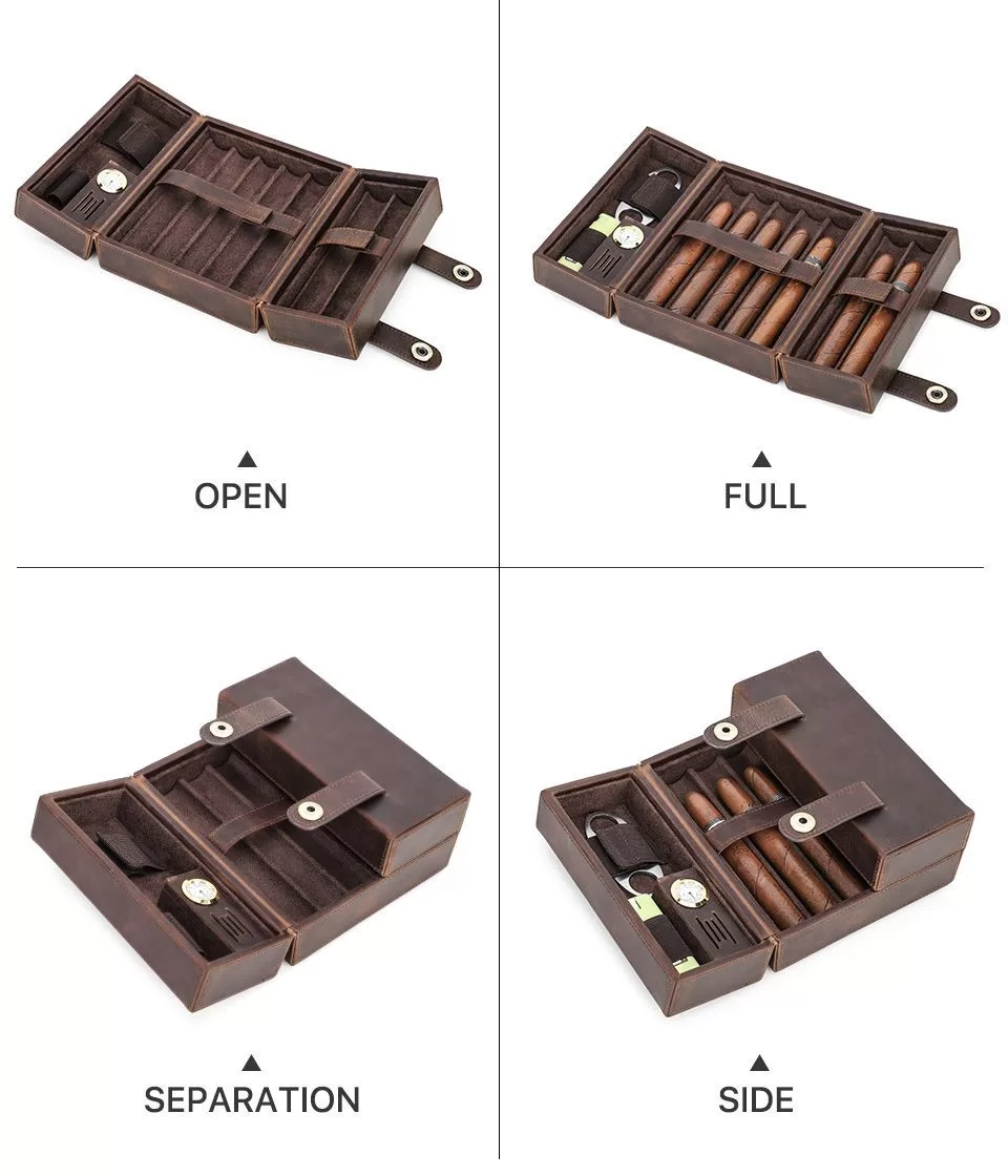 Luxury Double Open Leather Cigar Case Humidor for Travel – Portable 7-Cigar Holder with... - SKU CHB10718 - UGI Packaging
