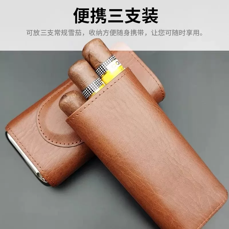 Premium Leather Cigar Case Holder with Cedar Wood Lining – Handcrafted Cowhide Travel H... - SKU CHB10770 - UGI Packaging