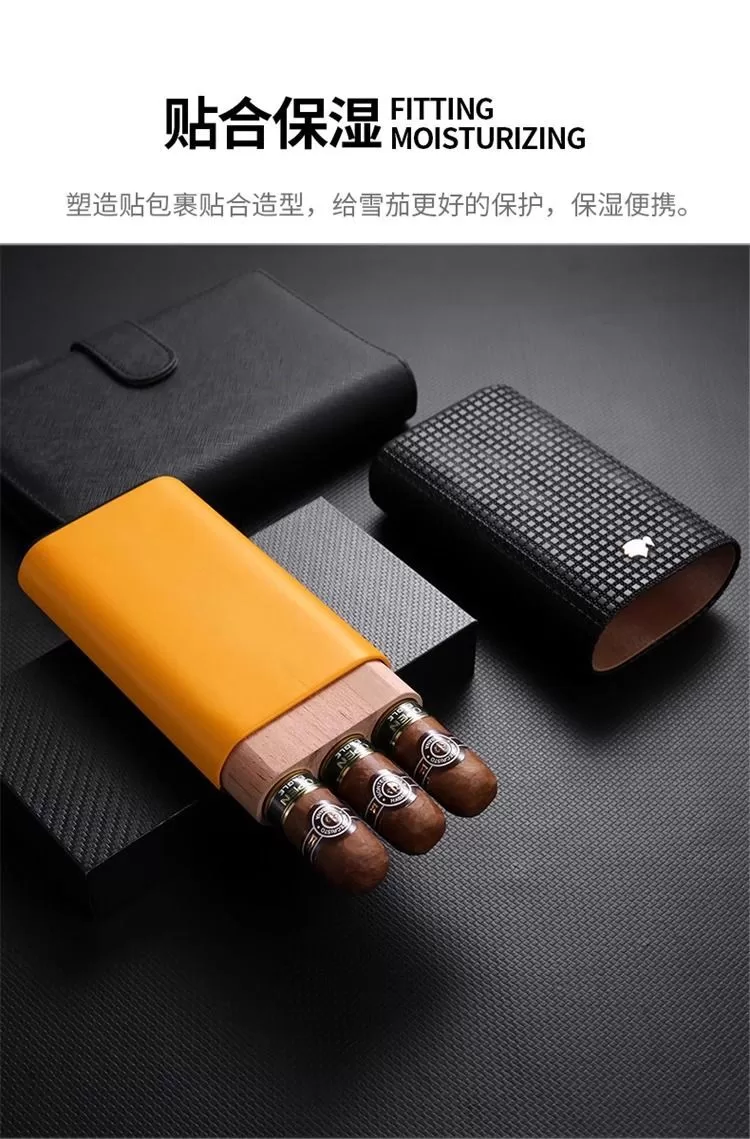 Premium Leather Cigar Travel Case for 3 Cigars – Portable Humidor with Spanish Cedar Li... - SKU CHB10683 - UGI Packaging