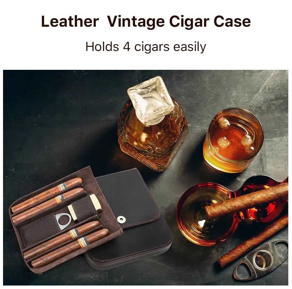 Premium Leather Cigar Case for 6 Cigars Up to 6.5" 60 Ring Gauge – Vintage Style Travel... - SKU CHB10701 - UGI Packaging