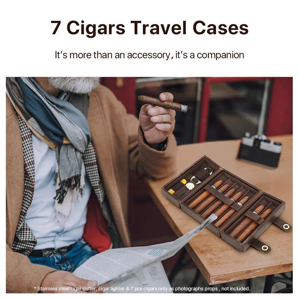 Luxury Double Open Leather Cigar Case Humidor for Travel – Portable 7-Cigar Holder with... - SKU CHB10718 - UGI Packaging