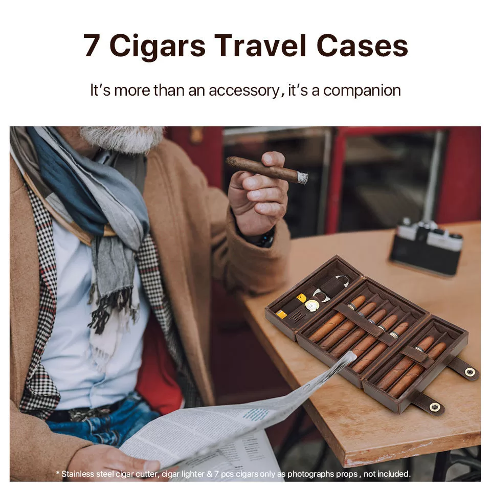Premium Leather Cigar Travel Humidor Case – Holds 7 Cigars with Hygrometer, Cutter Slot... - SKU CHB10758 - UGI Packaging
