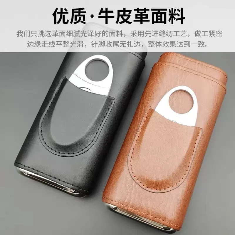 Premium Leather Cigar Case Holder with Cedar Wood Lining – Handcrafted Cowhide Travel H... - SKU CHB10770 - UGI Packaging