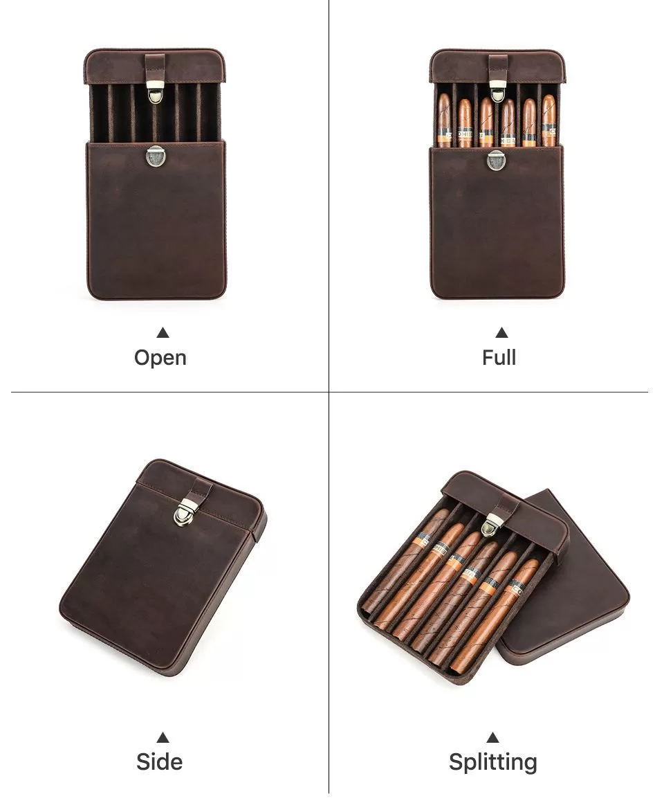 Premium Crazy Horse Leather Cigar Travel Case for Men – Vintage Humidor Box Holds 6 Cig... - SKU CHB10726 - UGI Packaging