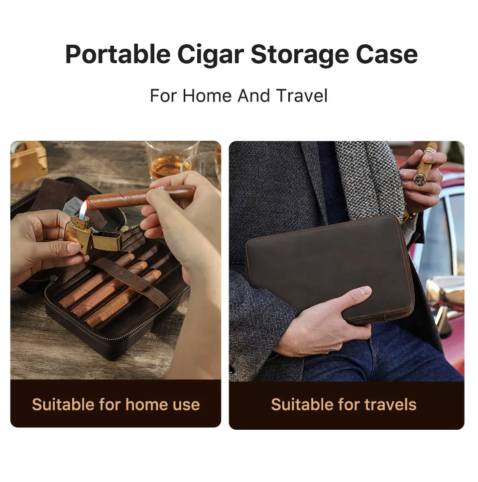 leather cigar travel humidor 🥃 – Crazy Horse cowhide 4-slot portable humidor with dual ... - SKU CHB10734 - UGI Packa...