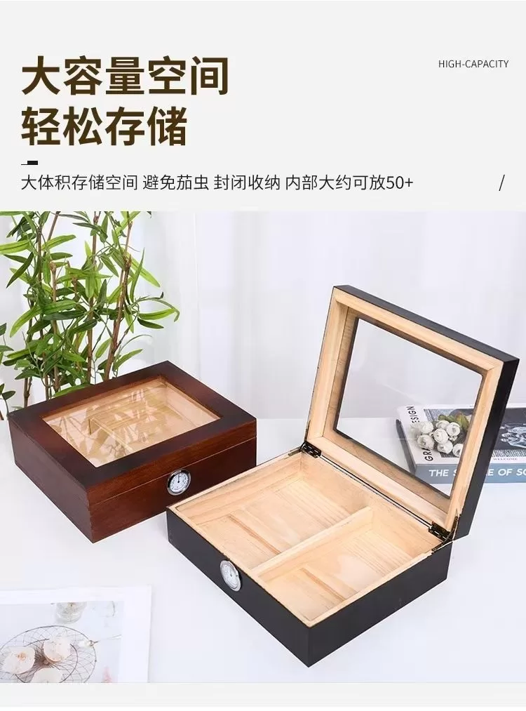 Premium Cedar Wood Cigar Humidor Box with Glass Top and Hygrometer – Large Capacity Sto... - SKU CHB10782 - UGI Packaging