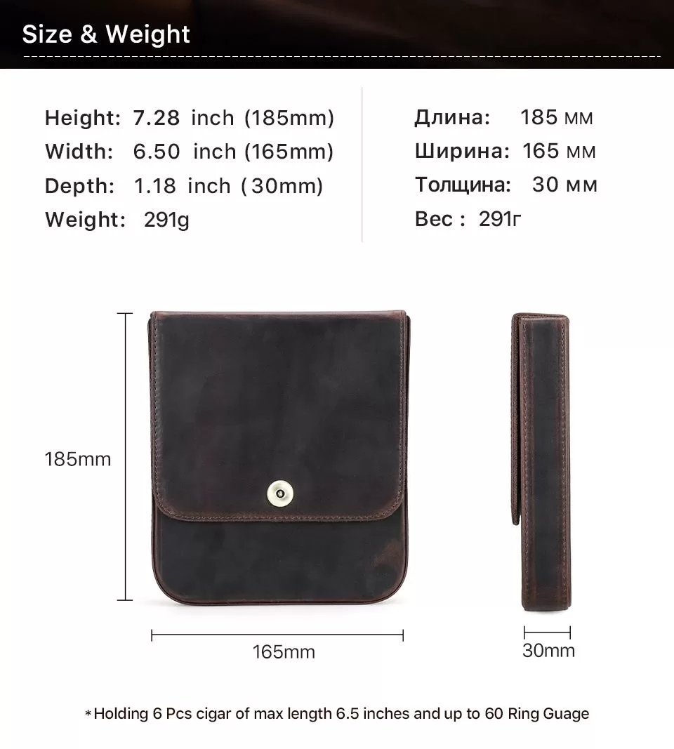 Premium Leather Cigar Case for 6 Cigars Up to 6.5" 60 Ring Gauge – Vintage Style Travel... - SKU CHB10701 - UGI Packaging