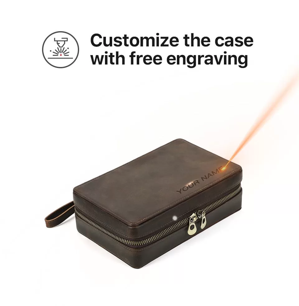 leather cigar travel humidor 🥃 – Crazy Horse cowhide 4-slot portable humidor with dual ... - SKU CHB10734 - UGI Packa...