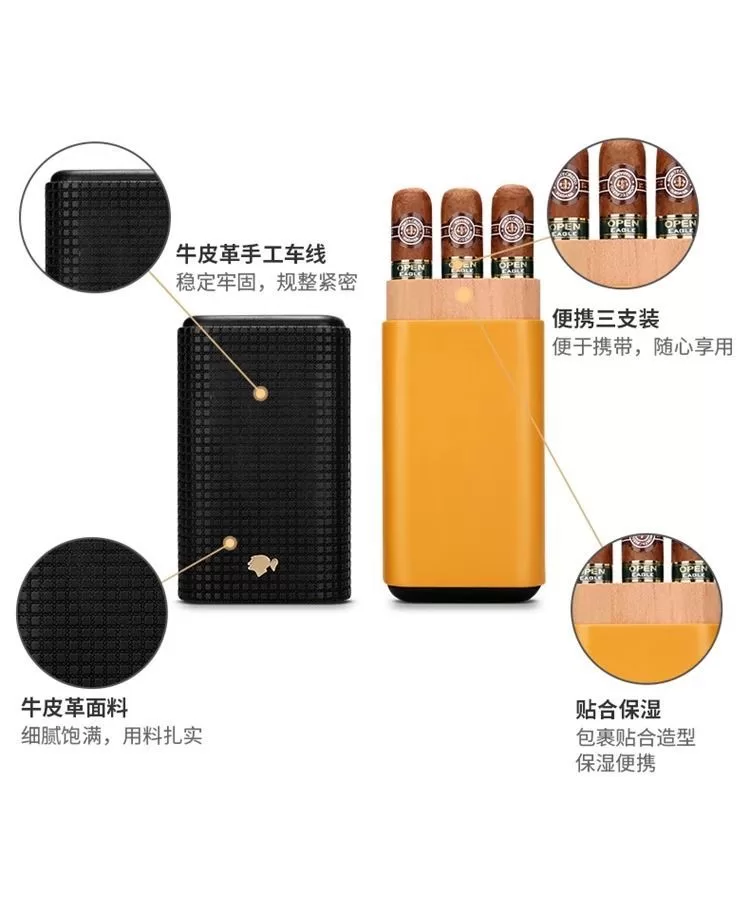 Premium Leather Cigar Travel Case for 3 Cigars – Portable Humidor with Spanish Cedar Li... - SKU CHB10683 - UGI Packaging