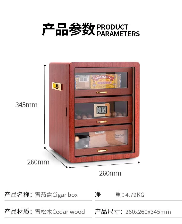 Luxury Cedar Wood Cigar Humidor Cabinet with Hygrometer, Humidifier, Glass Door, 3 Draw... - SKU CHB10692 - UGI Packaging
