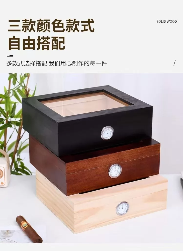 Premium Cedar Wood Cigar Humidor Box with Glass Top and Hygrometer – Large Capacity Sto... - SKU CHB10782 - UGI Packaging