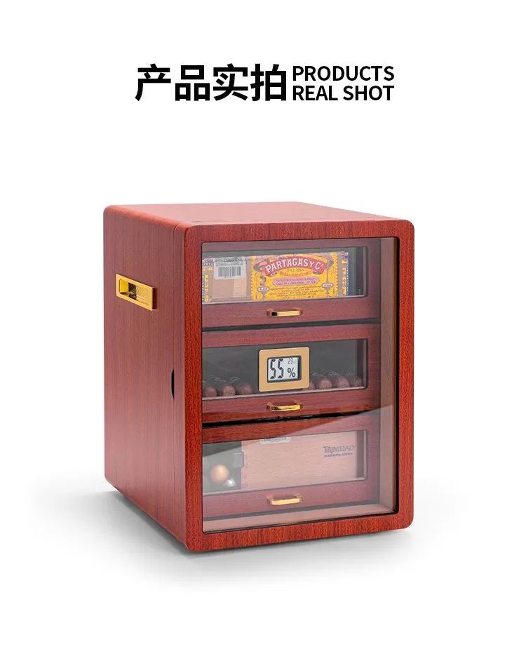 Luxury Cedar Wood Cigar Humidor Cabinet with Hygrometer, Humidifier, Glass Door, 3 Draw... - SKU CHB10692 - UGI Packaging