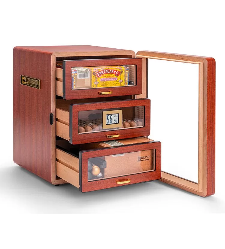 Luxury Cedar Wood Cigar Humidor Cabinet with Hygrometer, Humidifier, Glass Door, 3 Draw... - SKU CHB10692 - UGI Packaging