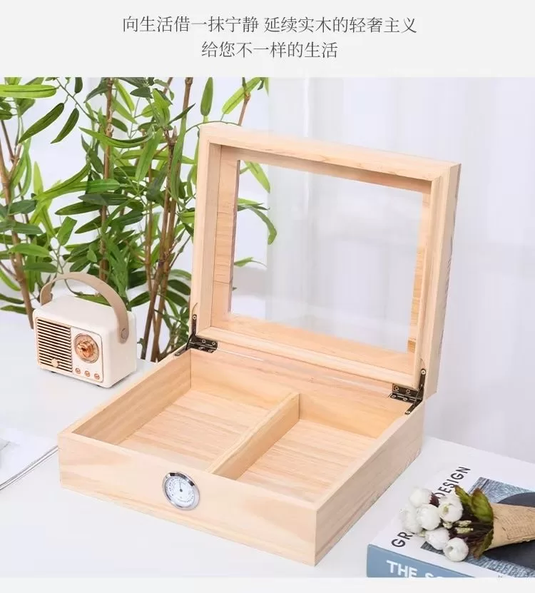 Premium Cedar Wood Cigar Humidor Box with Glass Top and Hygrometer – Large Capacity Sto... - SKU CHB10782 - UGI Packaging