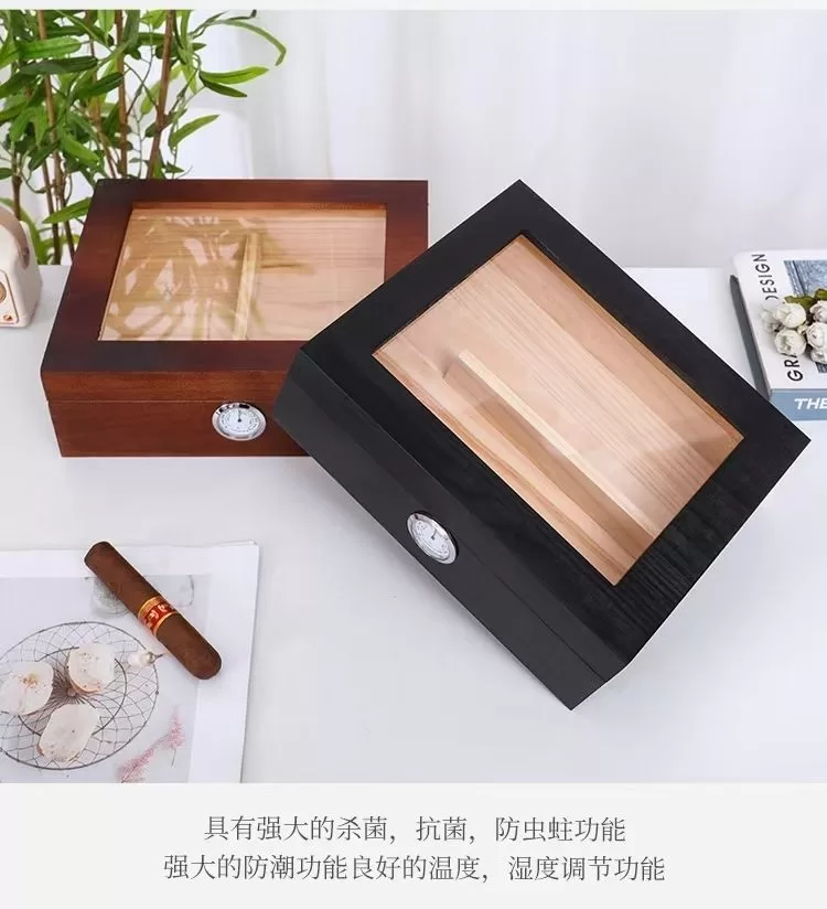 Premium Cedar Wood Cigar Humidor Box with Glass Top and Hygrometer – Large Capacity Sto... - SKU CHB10782 - UGI Packaging