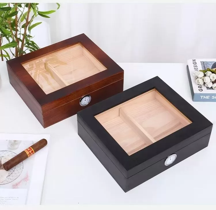 Premium Cedar Wood Cigar Humidor Box with Glass Top and Hygrometer – Large Capacity Sto... - SKU CHB10782 - UGI Packaging