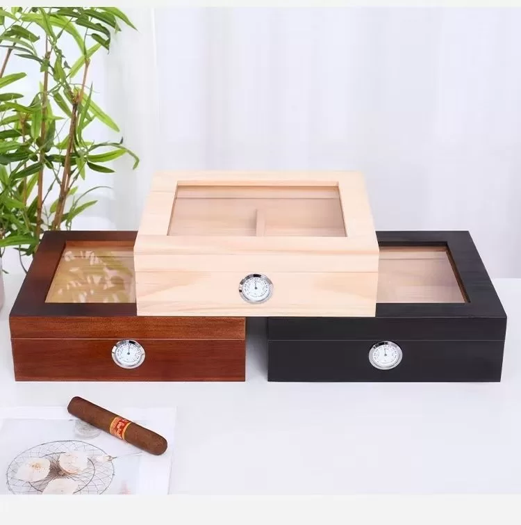 Premium Cedar Wood Cigar Humidor Box with Glass Top and Hygrometer – Large Capacity Sto... - SKU CHB10782 - UGI Packaging