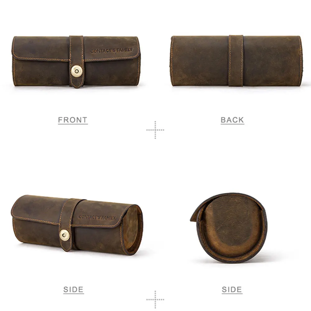 Crazy Horse Leather Watch Roll Case – Travel Watch Organizer for 2/3/4 Slots, Hand-Stitched Genuine Leather Storage for Men’s Watches – Portable Vintage Style Watch Holder Gift Box - 图片 3