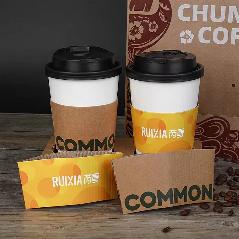 Custom Printed Disposable Kraft Paper Cup Sleeves for Coffee and Milk Tea – 250GSM Insu... - SKU CCS15068 - UGI Packaging