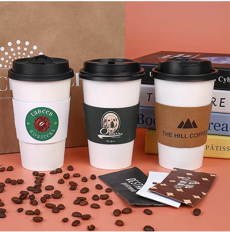 Custom Corrugated Paper Coffee Cup Sleeves – Anti-Scald Ripple Insulated Wrap with Logo... - SKU Custom Corrugated Paper...