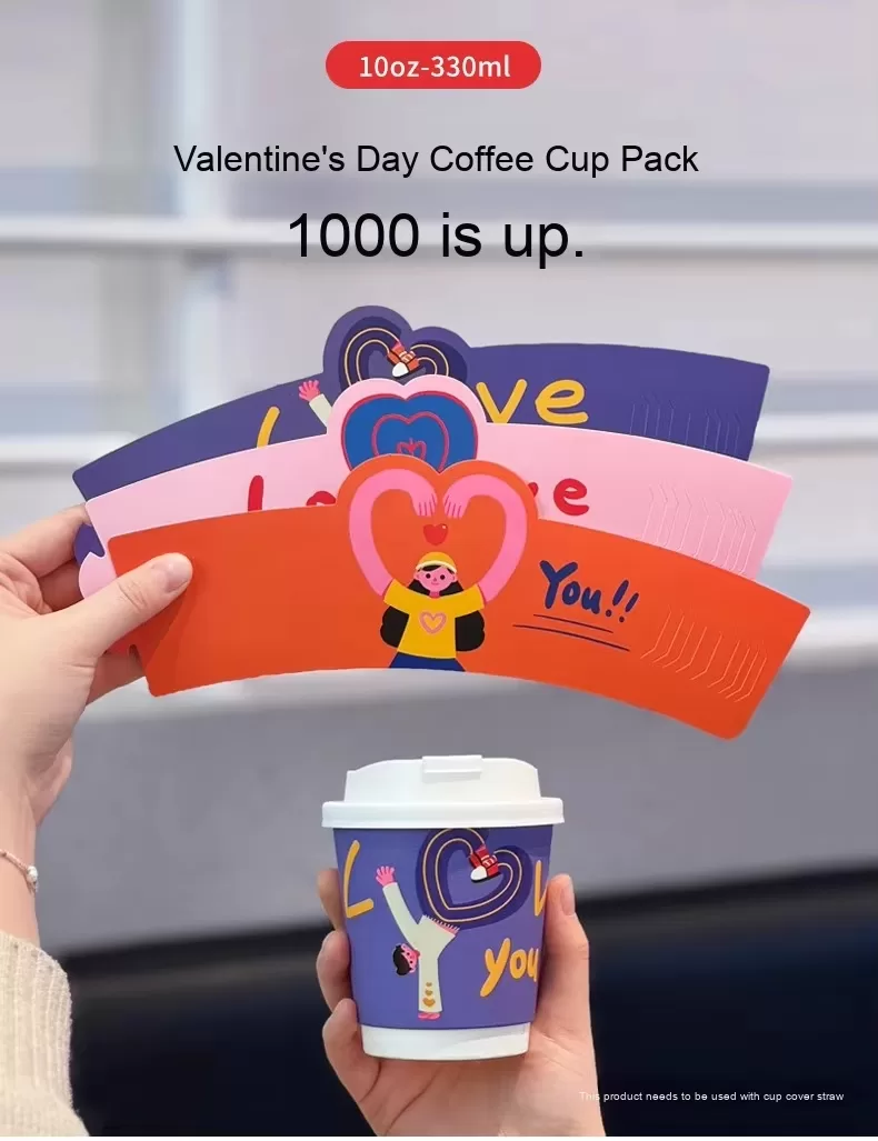 Valentine’s Day Disposable Paper Cups – 16oz Pink Heart Theme Hot & Cold Beverage Cup –... - SKU CCS15116 - UGI Pack...