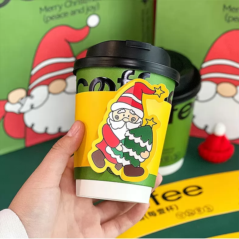 Christmas Holiday Disposable Coffee Cups – 16oz Festive Kraft Paper Hot Drink Cups with... - SKU CCS15118 - UGI Packaging