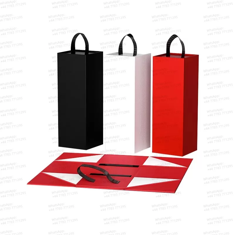 Eco-Friendly Magnetic Wine Gift Box with Handle – Foldable Cardboard Carton for Red Win... - SKU FWB73098 - UGI Packaging