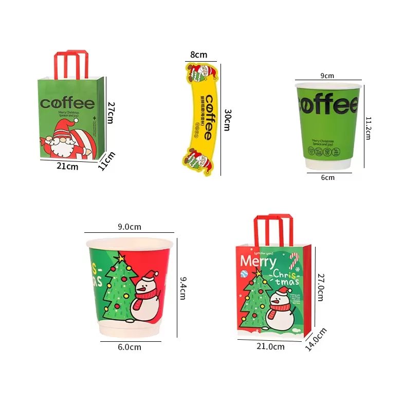 Christmas Holiday Disposable Coffee Cups – 16oz Festive Kraft Paper Hot Drink Cups with... - SKU CCS15118 - UGI Packaging