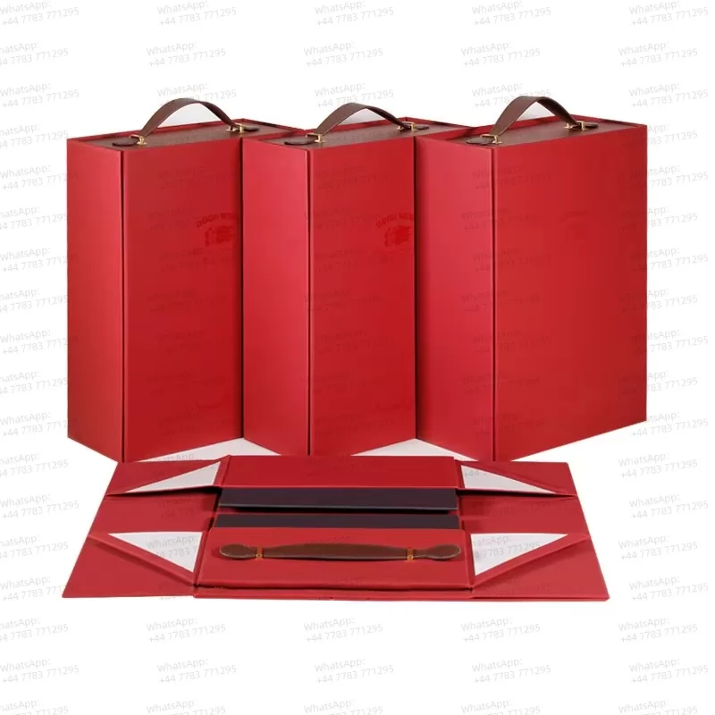 Eco-Friendly Magnetic Wine Gift Box with Handle – Foldable Cardboard Carton for Red Win... - SKU FWB73098 - UGI Packaging