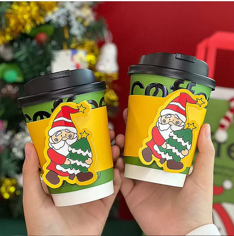 Christmas Holiday Disposable Coffee Cups – 16oz Festive Kraft Paper Hot Drink Cups with... - SKU CCS15118 - UGI Packaging