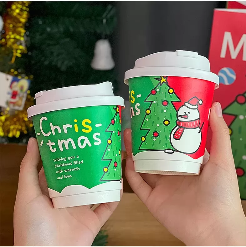 Christmas Holiday Disposable Coffee Cups – 16oz Festive Kraft Paper Hot Drink Cups with... - SKU CCS15118 - UGI Packaging