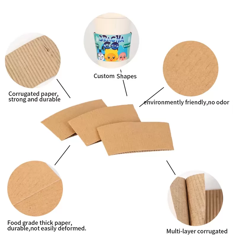 Custom Printed Disposable Kraft Paper Cup Sleeves for Coffee and Milk Tea – 250GSM Insu... - SKU CCS15068 - UGI Packaging