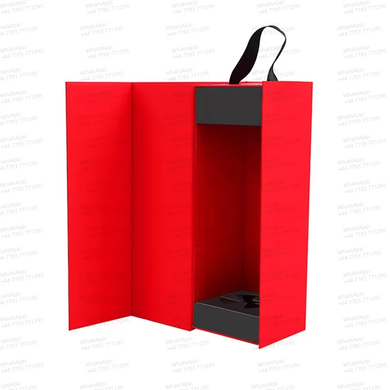 Eco-Friendly Magnetic Wine Gift Box with Handle – Foldable Cardboard Carton for Red Win... - SKU FWB73098 - UGI Packaging