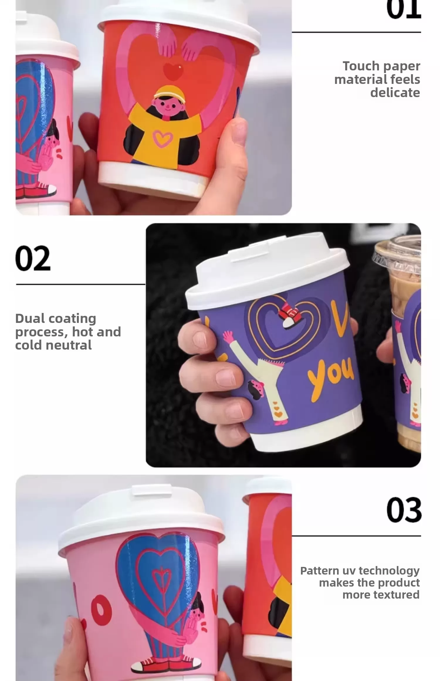 Valentine’s Day Disposable Paper Cups – 16oz Pink Heart Theme Hot & Cold Beverage Cup –... - SKU CCS15116 - UGI Pack...