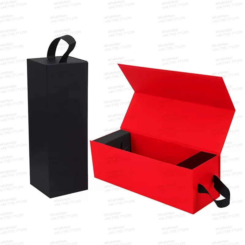Eco-Friendly Magnetic Wine Gift Box with Handle – Foldable Cardboard Carton for Red Win... - SKU FWB73098 - UGI Packaging