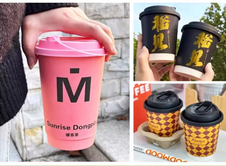 Christmas Holiday Disposable Coffee Cups – 16oz Festive Kraft Paper Hot Drink Cups with... - SKU CCS15118 - UGI Packaging