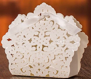 Laser-cut hollow lace flower candy box in Navy, White, Gold, or Blue. Elegant DIY favor box perfect for weddings, baby showers, parties, and gifts. Stylish, sturdy, and ideal for candy or small treats. - 图片 4