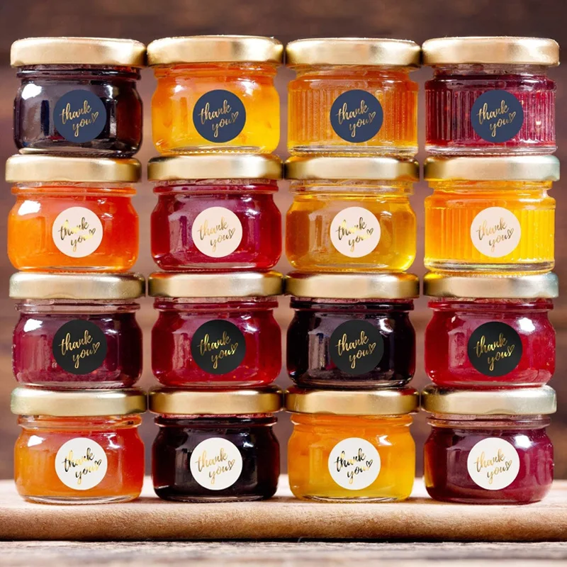 Gold Foil Thank You Stickers Roll – Waterproof Self-Adhesive Round Labels with Bronzing Finish – Custom Logo Option for Food Packaging, Gifts, Weddings, and E-commerce