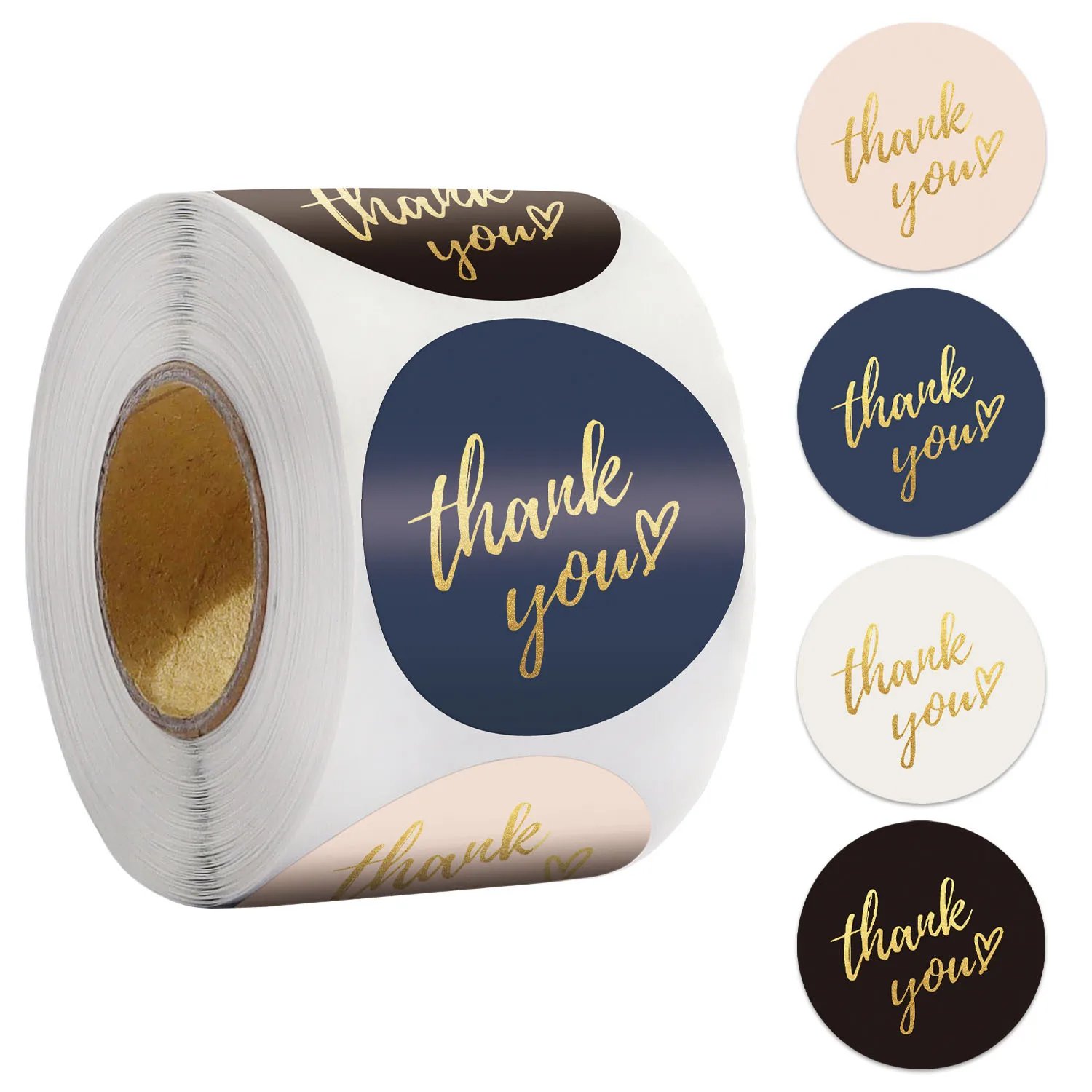 Gold Foil Thank You Stickers Roll – Waterproof Self-Adhesive Round Labels with Bronzing Finish – Custom Logo Option for Food Packaging, Gifts, Weddings, and E-commerce