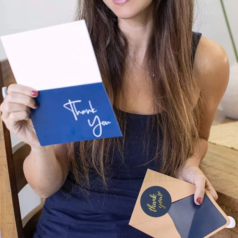 Gold Foil Thank You Stickers Roll – Waterproof Self-Adhesive Round Labels with Bronzing Finish – Custom Logo Option for Food Packaging, Gifts, Weddings, and E-commerce