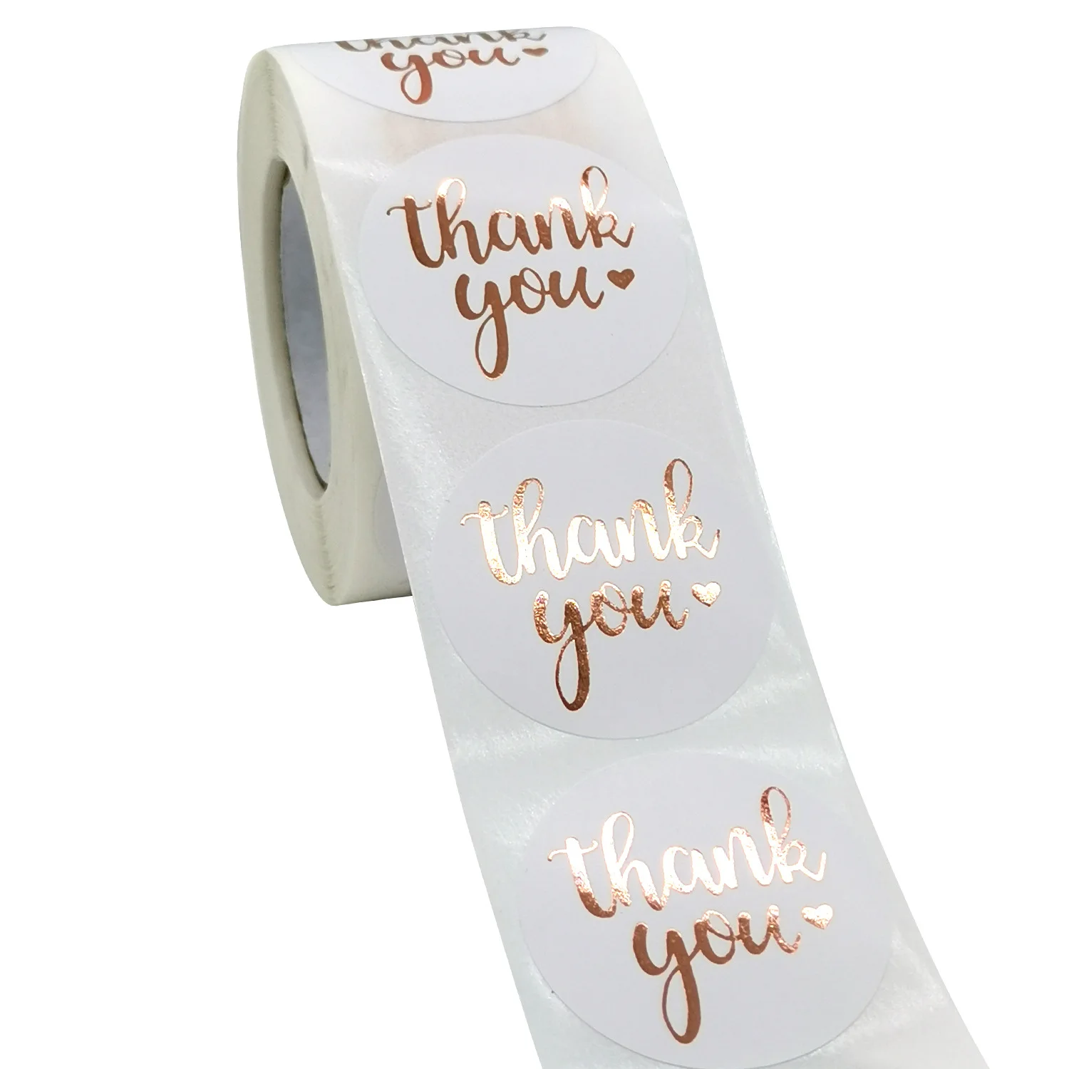 Gold Foil Thank You Stickers Roll – Waterproof Self-Adhesive Round Labels with Bronzing Finish – Custom Logo Option for Food Packaging, Gifts, Weddings, and E-commerce