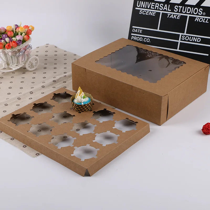 5-Pack 12-Cup Kraft Cupcake Boxes with Clear Window & Inserts – Recyclable Muffin Dessert Carriers for Parties, Birthdays, Weddings, Pastry Takeout & Gift Packaging – Easy Assembly 9