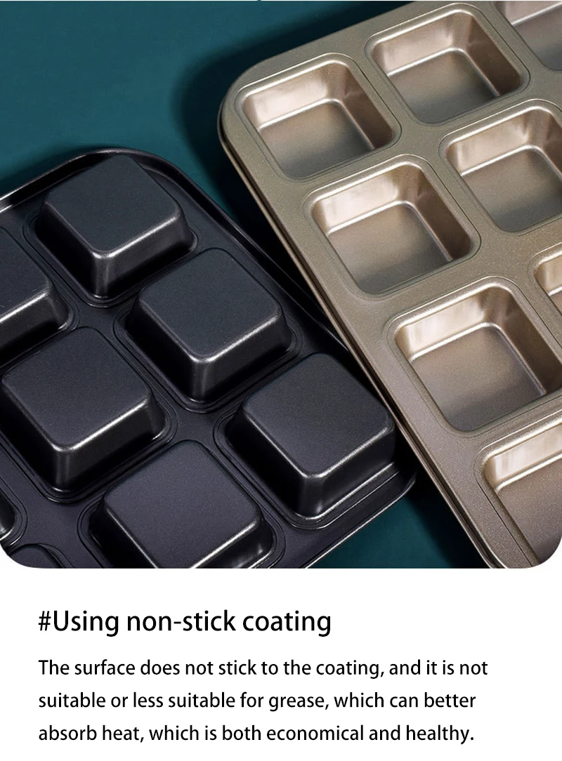 Non-Stick 12/6 Cavity Square Muffin Cupcake Baking Pan – Carbon Steel Mini Cake Tray for Oven, Household Bread Burger Mold for Baking, Reusable Bakeware for Kitchen, Easy Clean, Durable