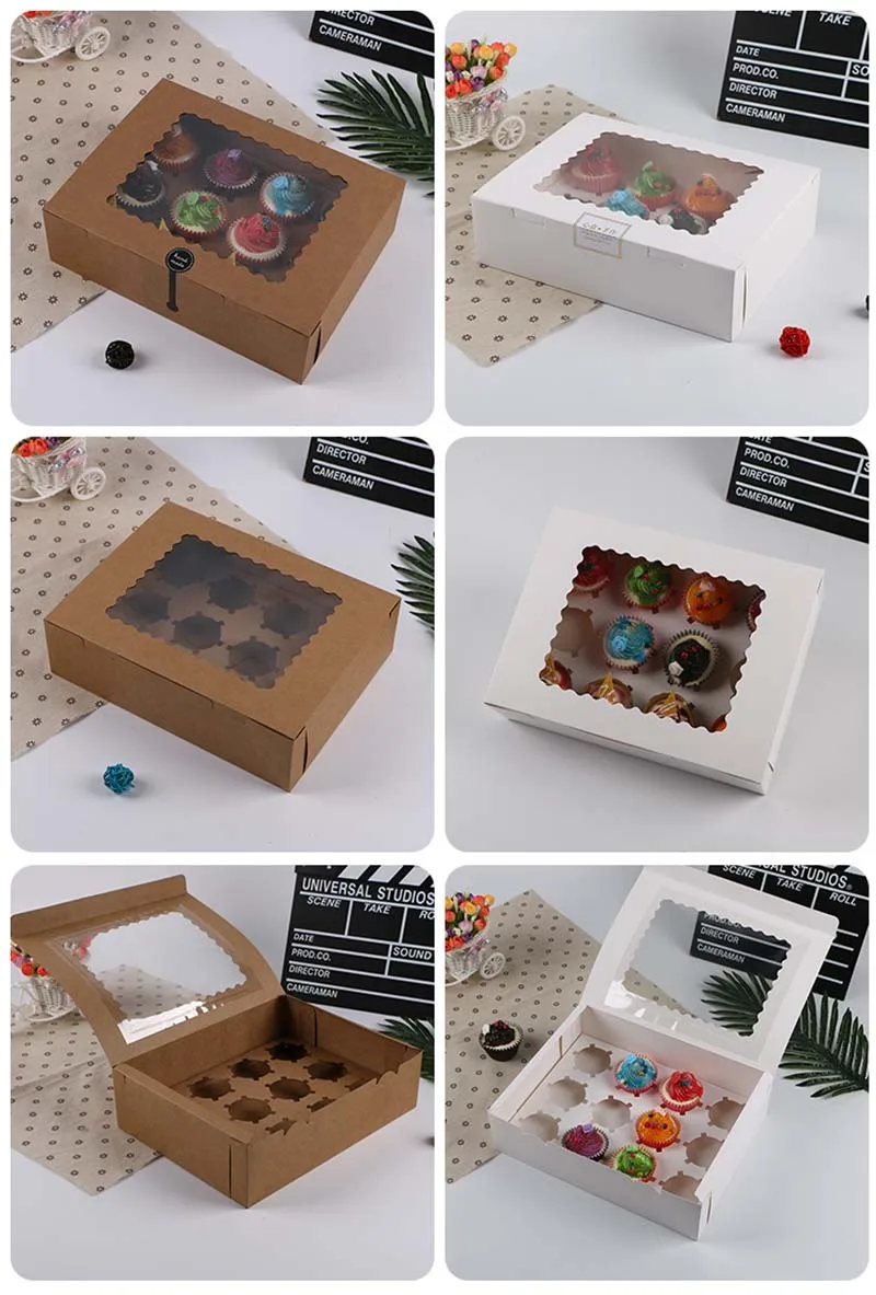 5-Pack 12-Cup Kraft Cupcake Boxes with Clear Window & Inserts – Recyclable Muffin Dessert Carriers for Parties, Birthdays, Weddings, Pastry Takeout & Gift Packaging – Easy Assembly 11