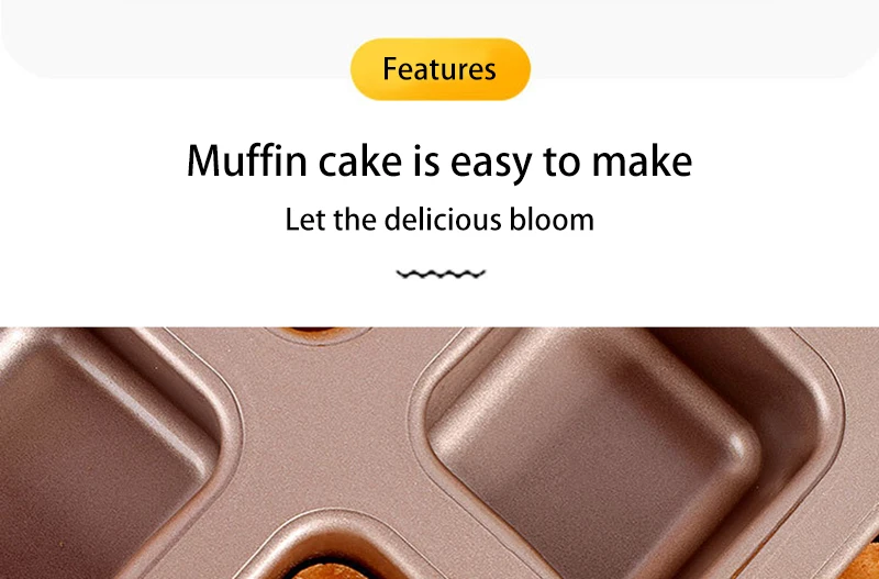 Non-Stick 12/6 Cavity Square Muffin Cupcake Baking Pan – Carbon Steel Mini Cake Tray for Oven, Household Bread Burger Mold for Baking, Reusable Bakeware for Kitchen, Easy Clean, Durable