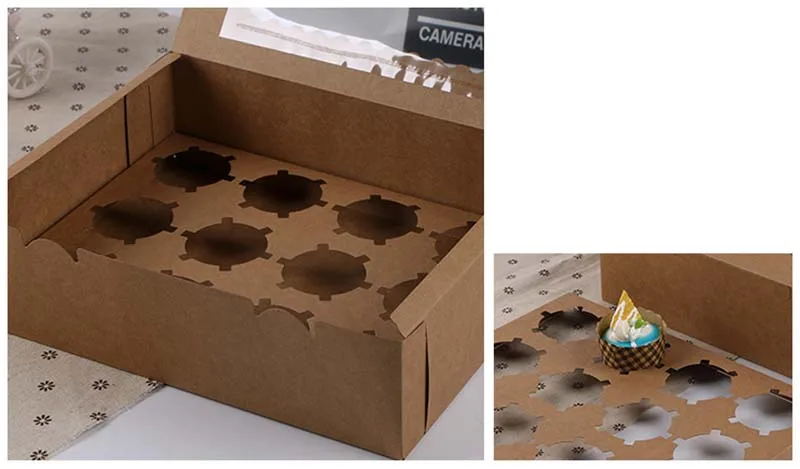 5-Pack 12-Cup Kraft Cupcake Boxes with Clear Window & Inserts – Recyclable Muffin Dessert Carriers for Parties, Birthdays, Weddings, Pastry Takeout & Gift Packaging – Easy Assembly 10