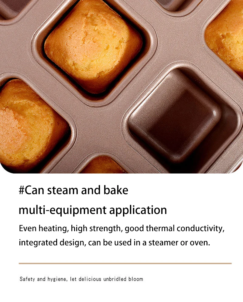 Non-Stick 12/6 Cavity Square Muffin Cupcake Baking Pan – Carbon Steel Mini Cake Tray for Oven, Household Bread Burger Mold for Baking, Reusable Bakeware for Kitchen, Easy Clean, Durable