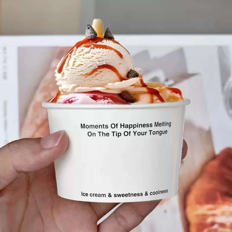 Custom Printed Paper Ice Cream Cups – Disposable Dessert Bowls with Leak-Resistant Coating, Eco-Friendly Paper Yogurt Containers for Events, Cafés, or Takeout – Multiple Sizes