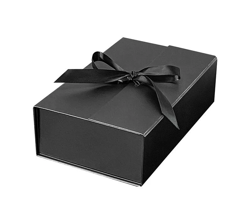 Luxury Magnetic Double Door Gift Box with Ribbon – Foldable Cardboard Packaging for Presents, Events, Retail – Elegant Black & Gold Design – In Stock, Ready to Ship – Custom Available - 图片 3