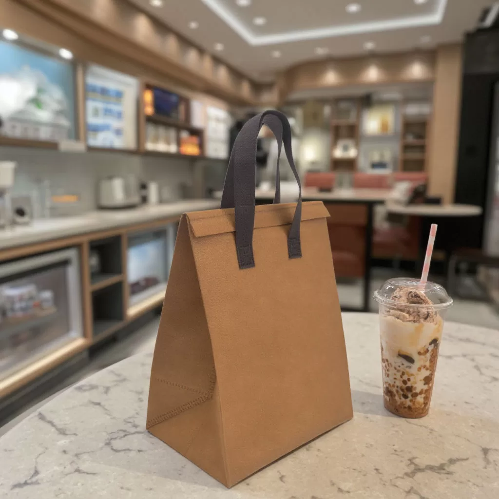 Disposable Insulated Food Delivery Bag with Handle – Thermal Non-Woven Cooler Tote for Hot & Cold Lunch, Takeout, Grocery – Recyclable, Lightweight, Bulk Custom Logo Printing Available